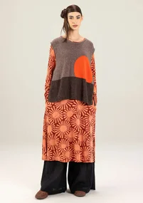 Stickad mönstrad väst  "Asahi" i återvunnen ullmix/ekologisk bomull - potatis