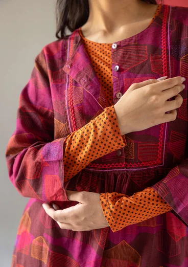 Vävd klänning "Alaska" i ekologisk bomull/lin - aubergine