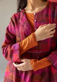 Vävd klänning "Alaska" i ekologisk bomull/lin - aubergine