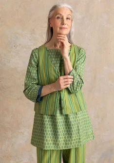 Vävd väst ”Esme” i bomull/lin - kiwi/randig