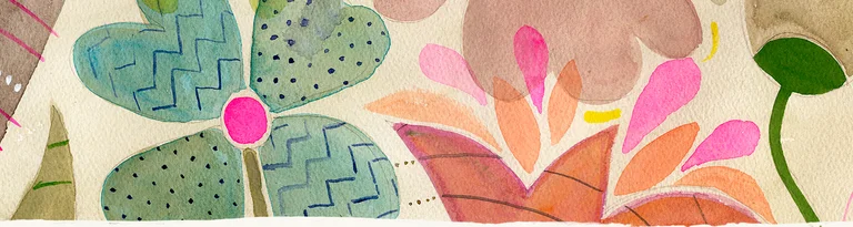 En grafisk bild på mönster av blommor och blad från Gudrun Sjödén.  