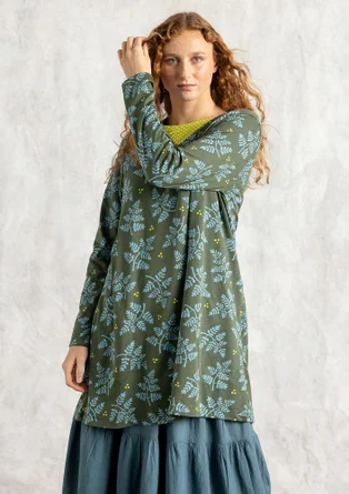 Trikåtunika "Judit" i ekologisk bomull/modal - skogsgrön/mönstrad