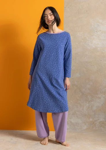Trikåklänning ”Theia” i ekologisk bomull/elastan - gammelblå/mönstrad