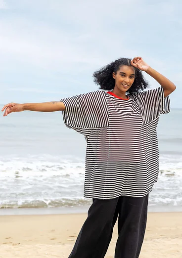 Vävd tunika "Reflexions" i ekologisk bomull - svart/halvblekt