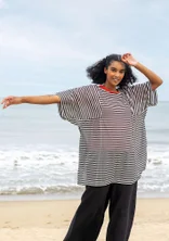 Vävd tunika "Reflexions" i ekologisk bomull - svart/halvblekt