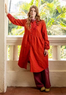 Vävd klänning "Marianne" i ekologisk bomull/lin - koppar