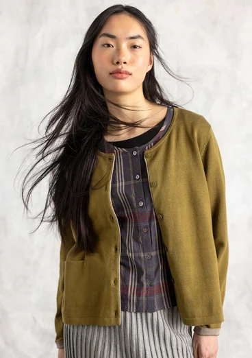 Kofta i ekologisk/återvunnen bomull - mörk oliv