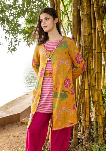 Randig trikåtunika i ekologisk bomull - rosa orkidé