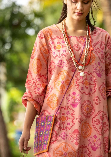 Mönstrad klänning "Poesi" i ekologisk bomull - askrosa