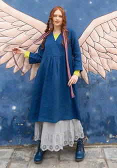 Vävd klänning "Bodil" i lin - indigoblå