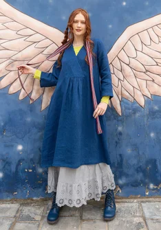 Vävd klänning "Bodil" i lin - indigoblå