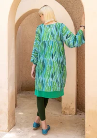 Vävd klänning "Marie" i ekologisk bomull/siden - cikada/mönstrad