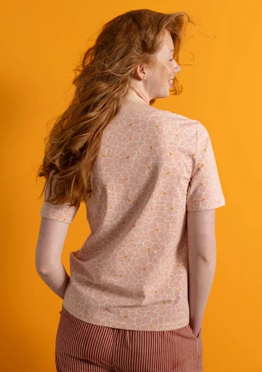 Trikåtop ”Theia” i ekologisk bomull/elastan - ljus puderrosa/mönstrad