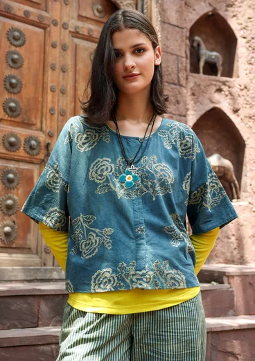 Vävd blus ”Rose hip” i ekologisk bomull - indigogrön