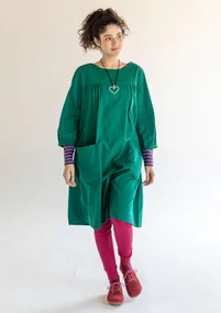 Vävd klänning "Benedita" i ekologisk bomull - ljus buteljgrön