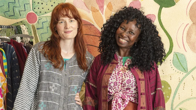 A video with women wearing patterned clothing from Gudrun Sjödén.  