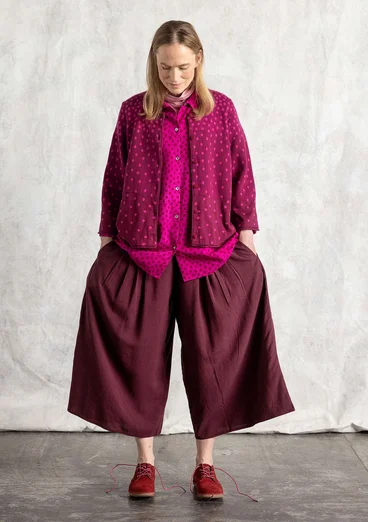 Vävd byxa "Rut" i viskos/lin - aubergine