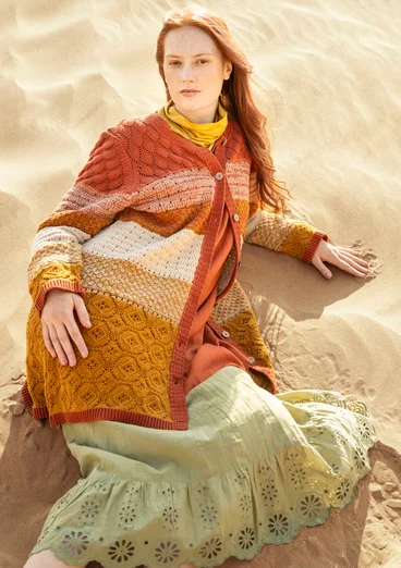 Långkofta "Chloe" i återvunnen bomull - henna