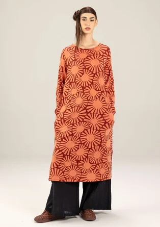 Mönstrad trikåklänning "Taiyoko" i lyocell/elastan - rooibos