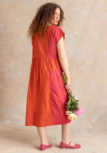 Vävd klänning "Sally" i ekologisk bomull - grapefrukt