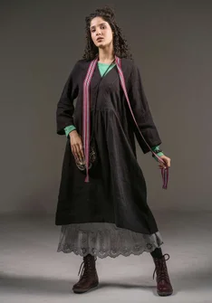 Vävd klänning "Bodil" i lin - svart