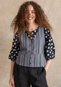 Vävd väst ”Esme” i bomull/lin - järngrå/randig