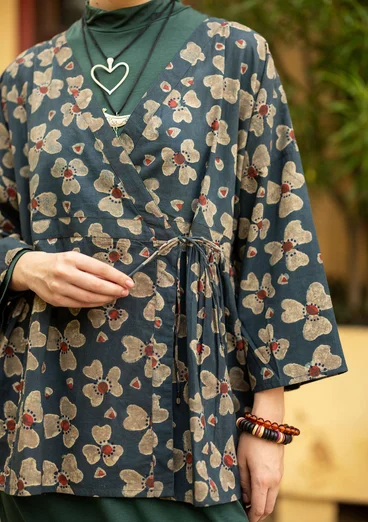 Omlottblus "Bloom" i ekologisk bomull - mörk indigo