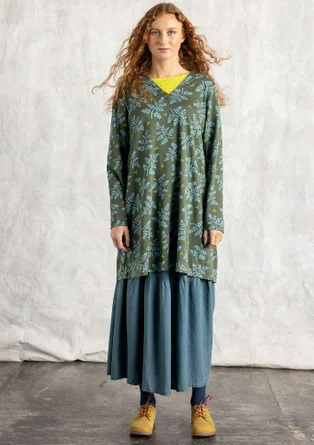 Trikåtunika "Judit" i ekologisk bomull/modal - skogsgrön/mönstrad