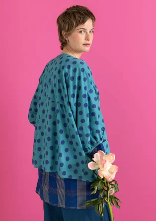 Vävd blus ”Tindra” i ekologisk bomull - teal/mönstrad