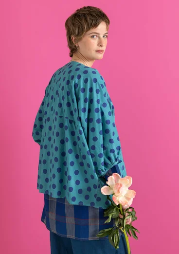Vävd blus ”Tindra” i ekologisk bomull - teal/mönstrad