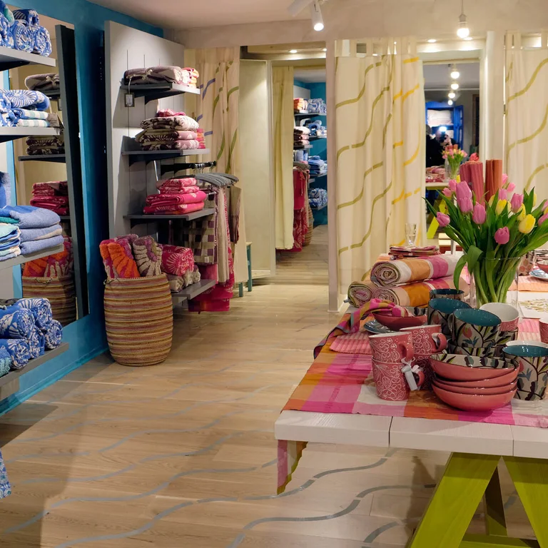 Inside Gudrun Sjödén’s outlet store in Zirndorf.