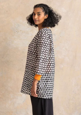 Vävd tunika ”Vendela” i ekologisk bomull - svart/m önstrad