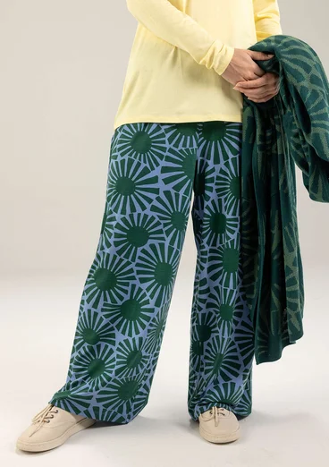 Mönstrade trikåbyxor "Taiyoko" i lyocell/elastan - regnskogsgrön