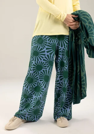 Mönstrade trikåbyxor "Taiyoko" i lyocell/elastan - regnskogsgrön