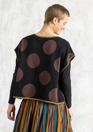 Stickad väst "Rut" i ekologisk/återvunnen bomull - svart/prick