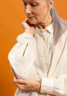 Vävd skjorta "Camille" i ekologisk bomull/lin - fjäder