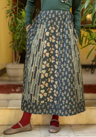 Blommig kjol "Bloom" i ekologisk bomull - mörk indigo