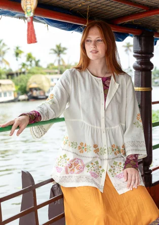 Blommig tunika "Girlang" i ekologisk bomull - fjäder