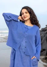 Kofta i lin/ekologisk bomull - blå lotus