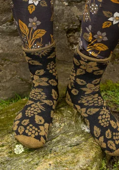 Blommiga sockor "Idun" - svart umbra