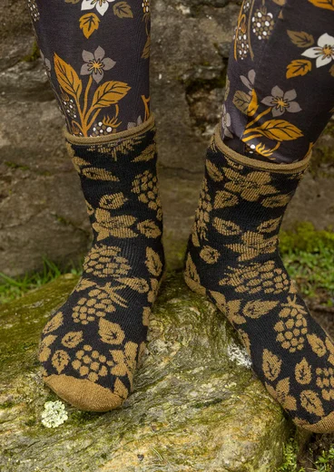 Blommiga sockor "Idun" - svart umbra