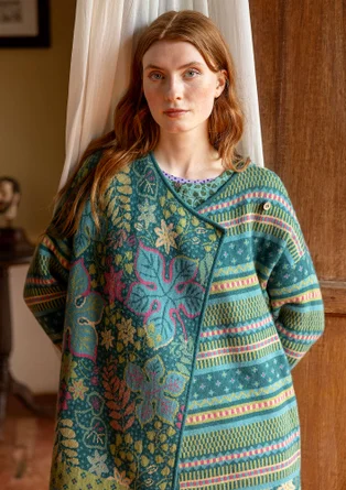 Omlottkofta "Augusta" i ullmix - påfågelgrön