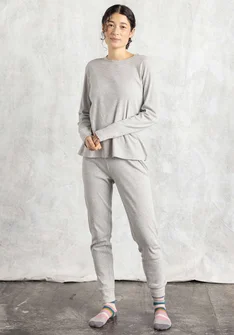 Trikåleggings i ekologisk bomullsrib - gråmelange