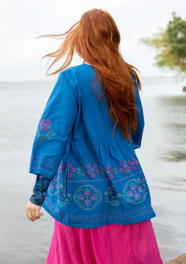 Blommig tunika "Girlang" i ekologisk bomull - klarblå