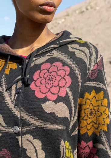 Långkofta "Pink Moon" i ull/ekologisk bomull - mörk askgrå