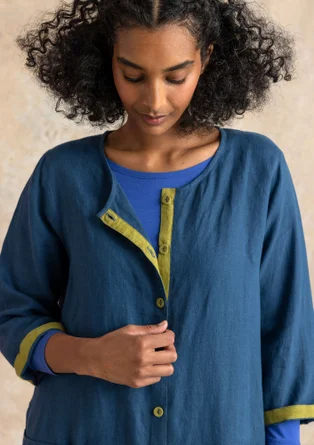 Vävd klänning i lin - stillahavsblå