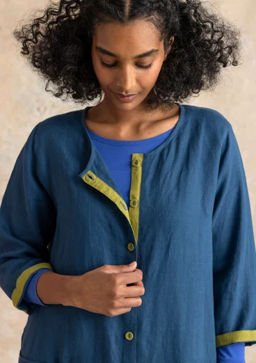 Vävd klänning i lin - stillahavsblå