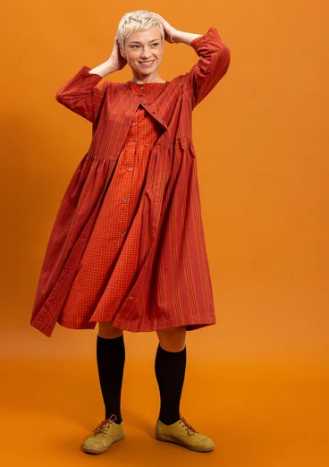 Vävd klänning "Sofia" i ekologisk bomull - krappröd