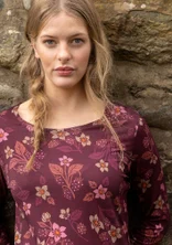 Blommig topp "Idun" i lyocell/elastan - aubergine