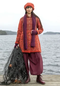 Långkofta "Nova Scotia" i lammull - koppar/mönstrad